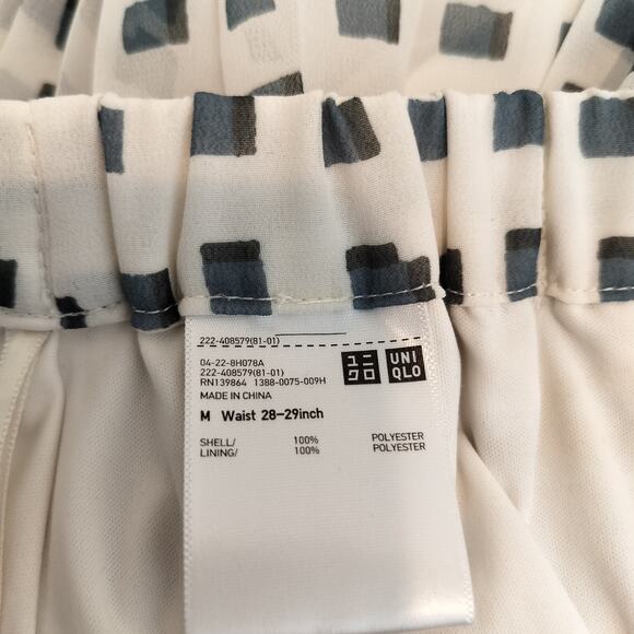 Uniqlo Pleated Midi Skirt Geometric White Blue Chiffon - Picture 8 of 8